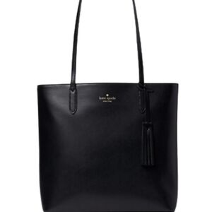 Kate Spade Jana Tote Bag Black Smooth Leather Jacquard Lining Perfect Condition